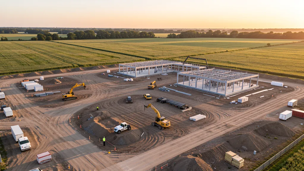 aerial imaging in progress at a construction site in Mundelein, IL with local terrain visible