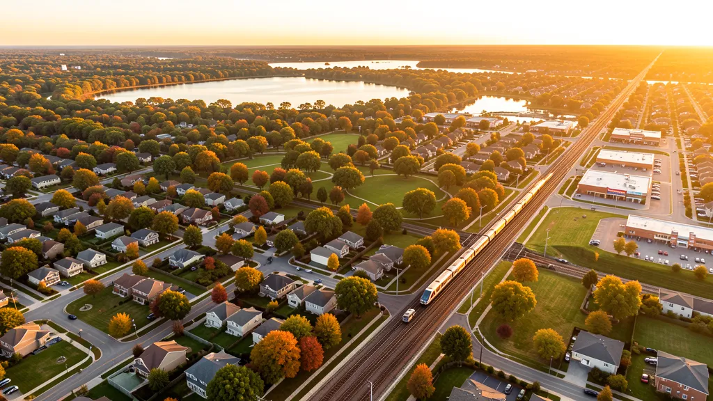 Aerial view of Mundelein, IL showing the local landscape and terrain relevant to aerial imaging operations