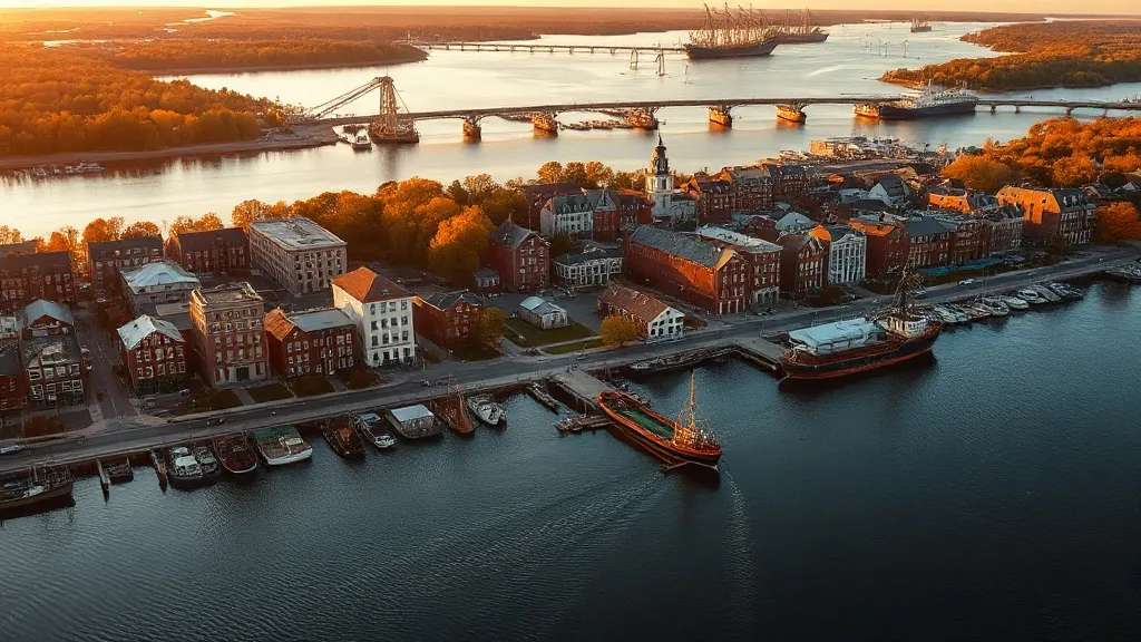 Aerial view of New Bedford, MA showing the local landscape and terrain relevant to aerial imaging operations