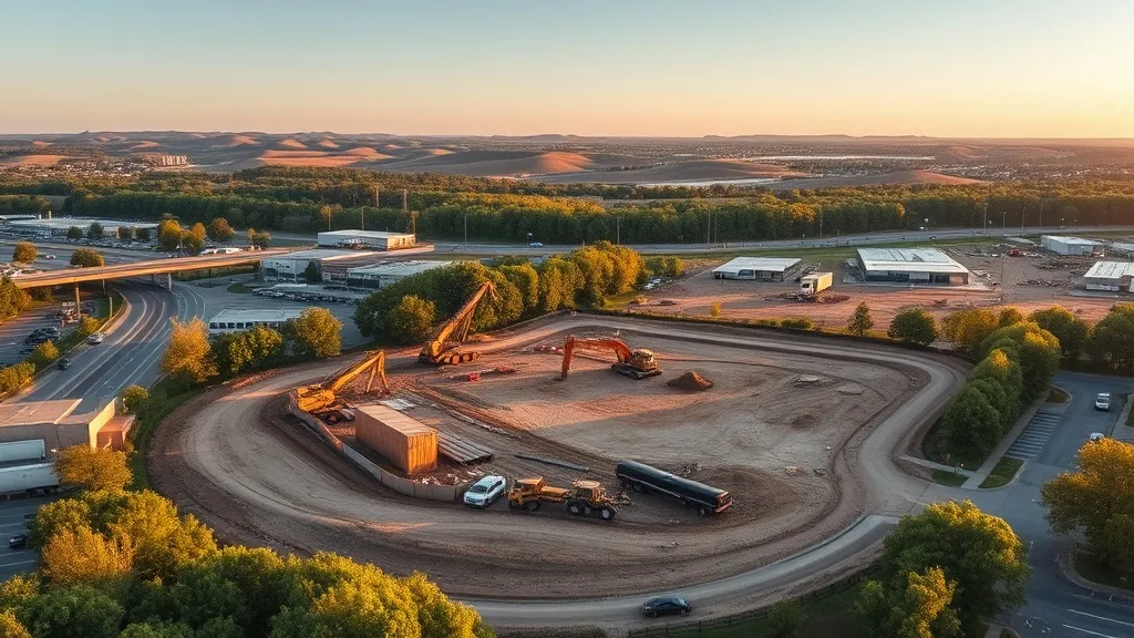 aerial imaging in progress at a construction site in New Berlin, WI with local terrain visible