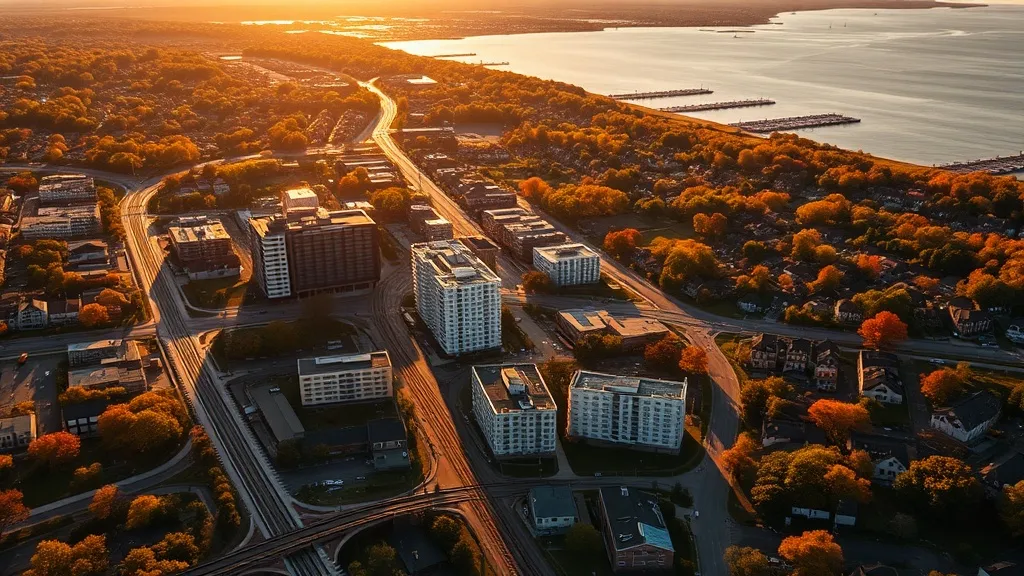 Aerial view of New Rochelle, NY showing the local landscape and terrain relevant to aerial imaging operations