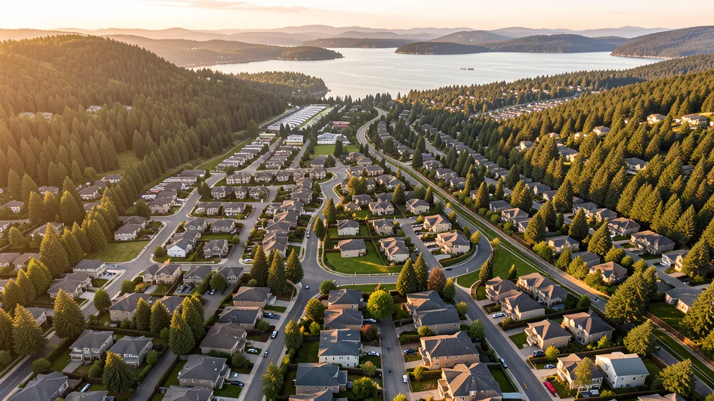 Aerial view of Newcastle, WA showing the local landscape and terrain relevant to aerial imaging operations