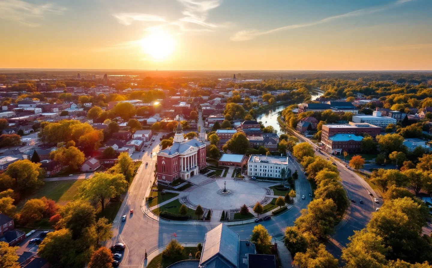 Aerial view of Noblesville, IN showing the local landscape and terrain relevant to aerial imaging operations