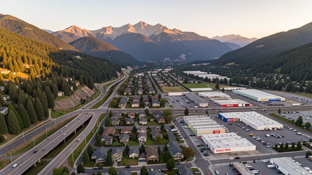 Aerial view of North Bend, WA showing the local landscape and terrain relevant to aerial imaging operations