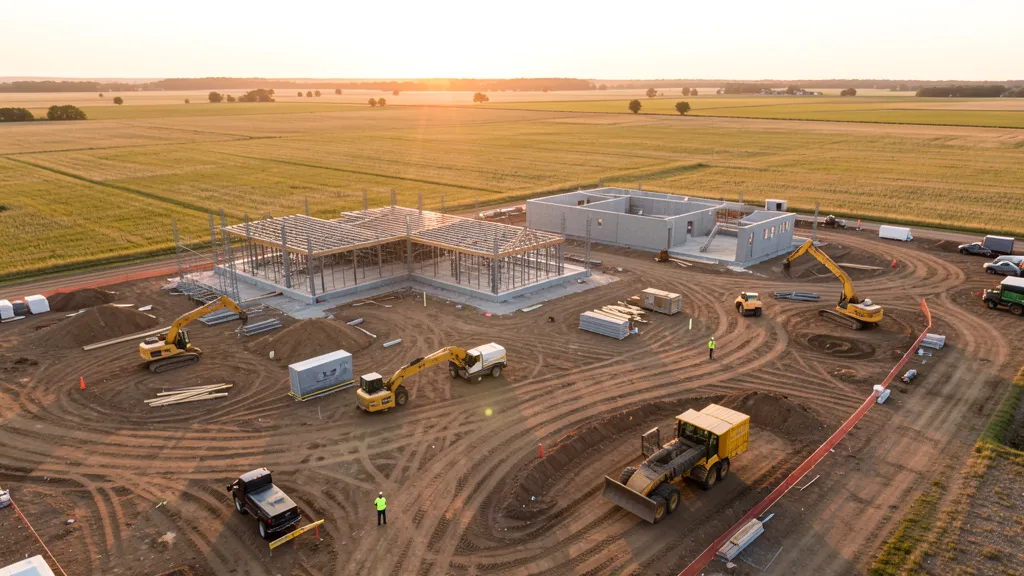 aerial imaging in progress at a construction site in Oak Park, IL with local terrain visible