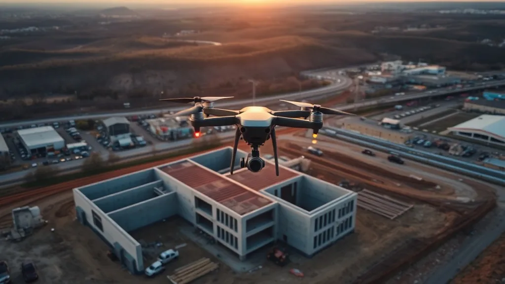 aerial imaging in progress at a construction site in O’Fallon, MO with local terrain visible