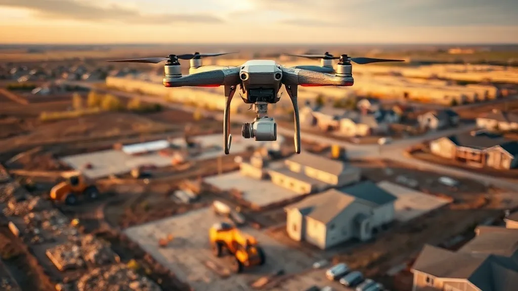 aerial imaging in progress at a construction site in Omaha, NE with local terrain visible