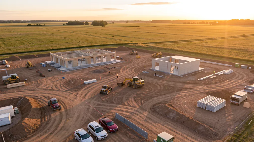 aerial imaging in progress at a construction site in Palatine, IL with local terrain visible