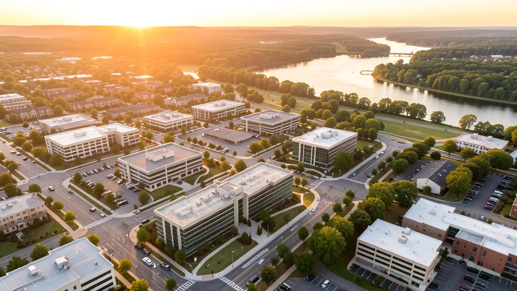 Aerial view of Peachtree Corners, GA showing the local landscape and terrain relevant to aerial imaging operations