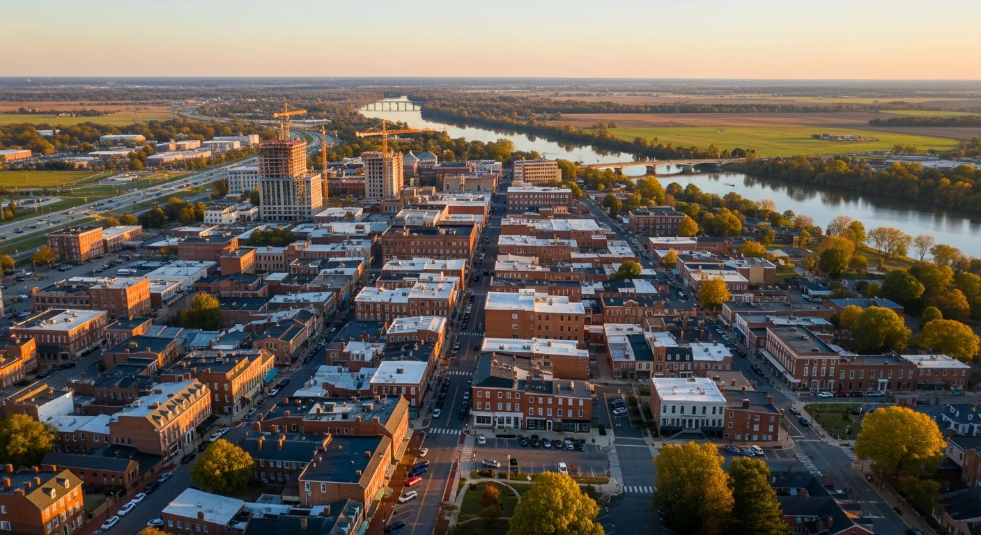 Aerial view of Petersburg, VA showing the local landscape and terrain relevant to aerial imaging operations