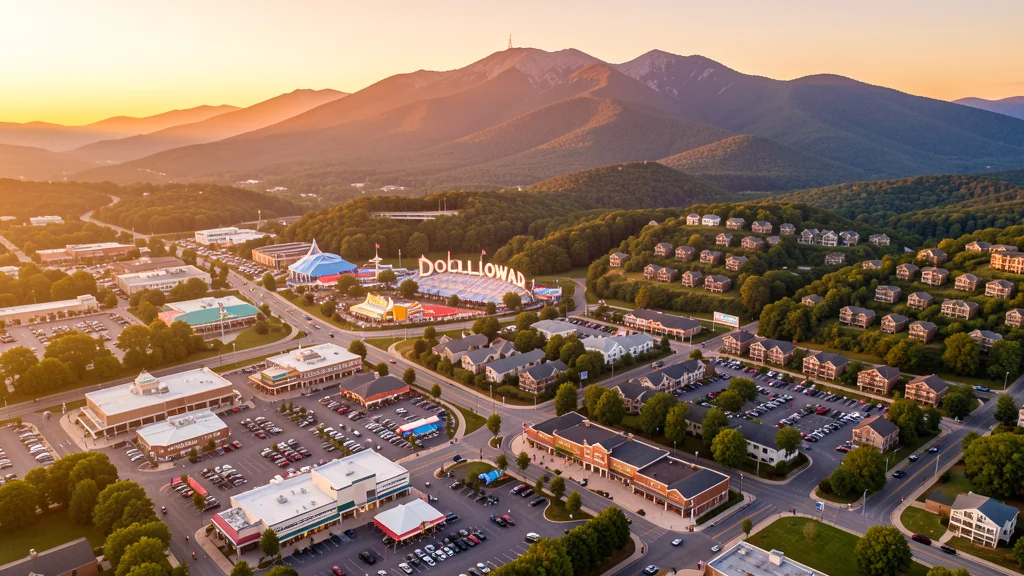 Aerial view of Pigeon Forge, TN showing the local landscape and terrain relevant to aerial imaging operations