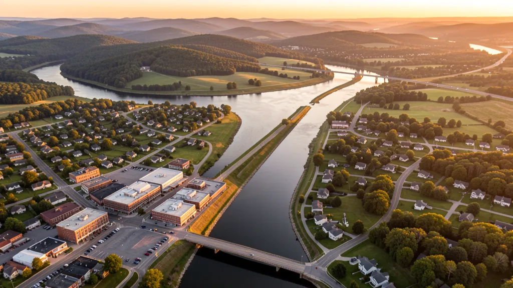 Aerial view of Pittston, PA showing the local landscape and terrain relevant to aerial imaging operations