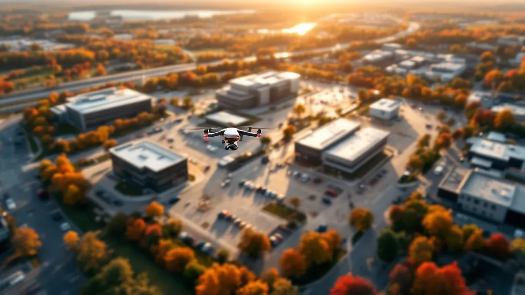 aerial imaging in progress at a construction site in Plymouth, MN with local terrain visible