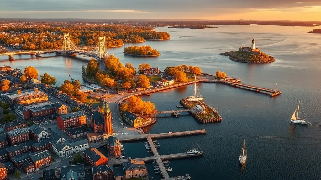 Aerial view of Portland, ME showing the local landscape and terrain relevant to aerial imaging operations