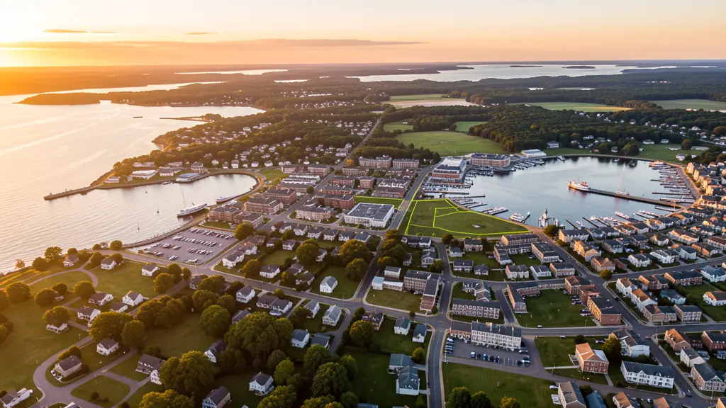 Aerial view of Portsmouth, NH showing the local landscape and terrain relevant to aerial imaging operations