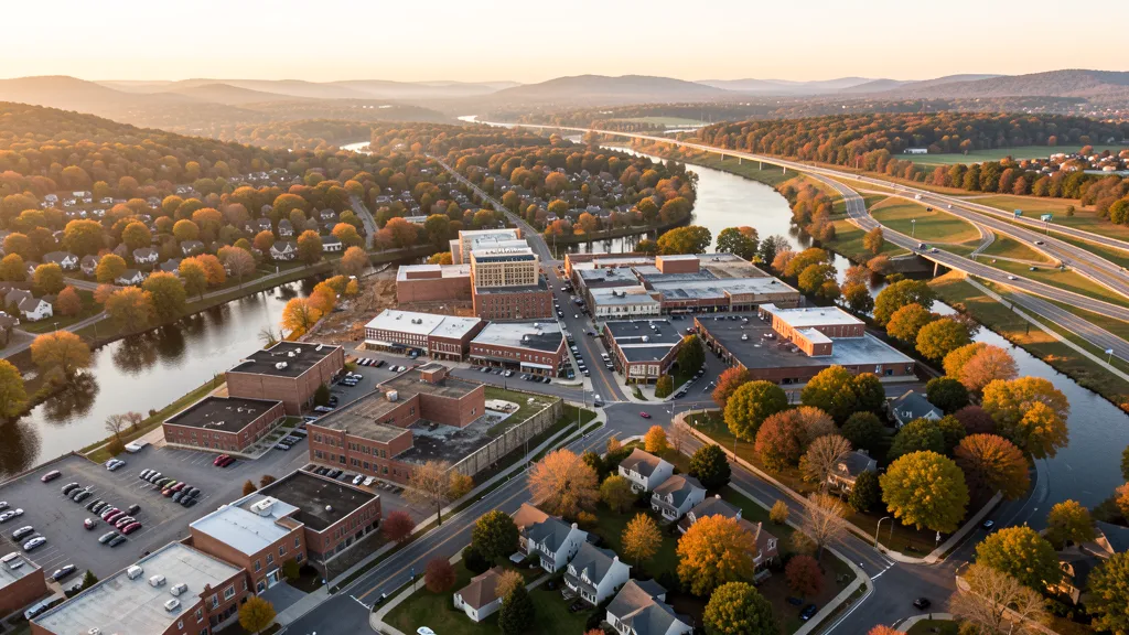 Aerial view of Pottstown, PA showing the local landscape and terrain relevant to aerial imaging operations