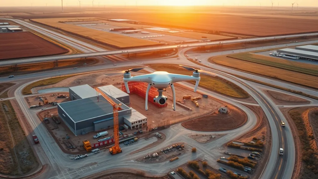 aerial imaging in progress at a construction site in Princeton, IL with local terrain visible