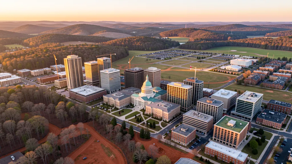 Aerial view of Raleigh, NC showing the local landscape and terrain relevant to aerial imaging operations