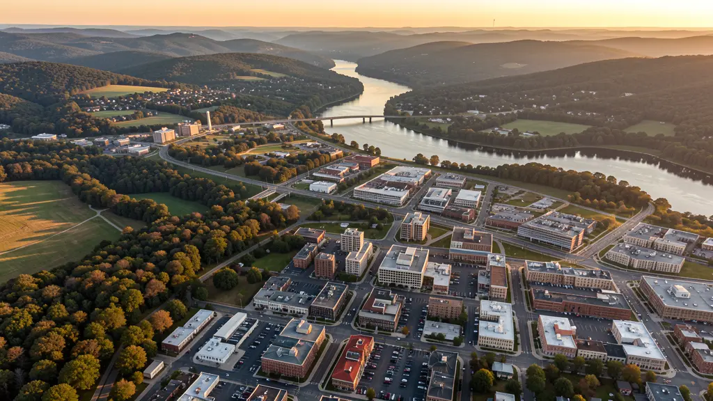 Aerial view of Reading, PA showing the local landscape and terrain relevant to aerial imaging operations