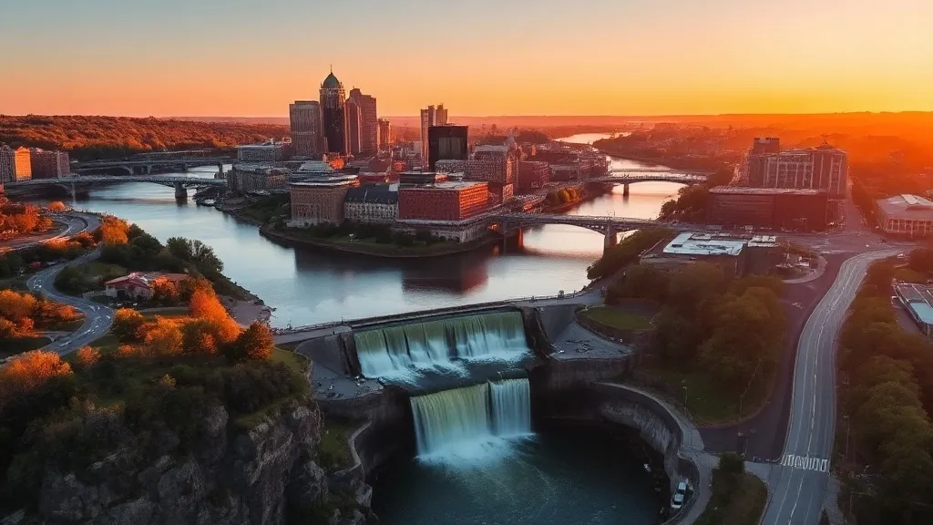 Aerial view of Rochester, NY showing the local landscape and terrain relevant to aerial imaging operations