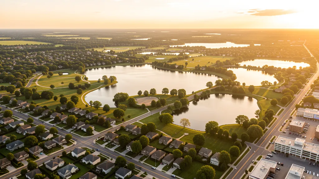 Aerial view of Round Lake Beach, IL showing the local landscape and terrain relevant to aerial imaging operations