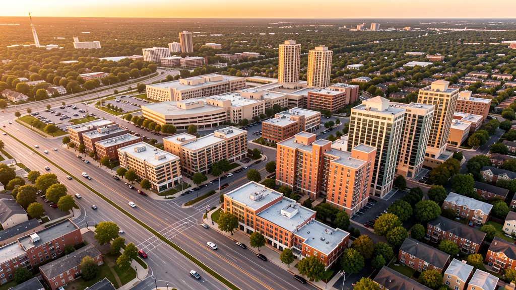 Aerial view of Royal Oak, MI showing the local landscape and terrain relevant to aerial imaging operations