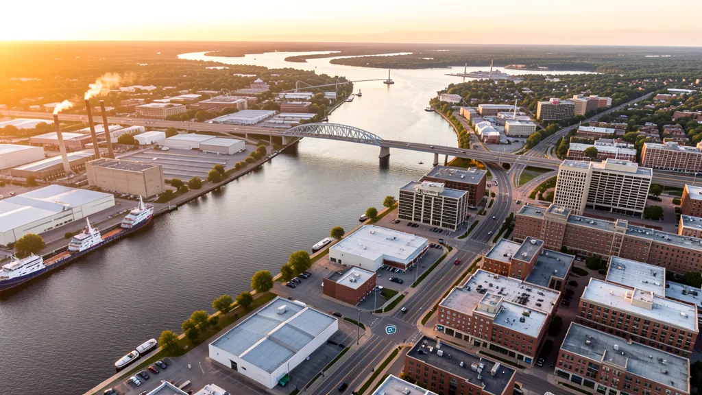 Aerial view of Saginaw, MI showing the local landscape and terrain relevant to aerial imaging operations