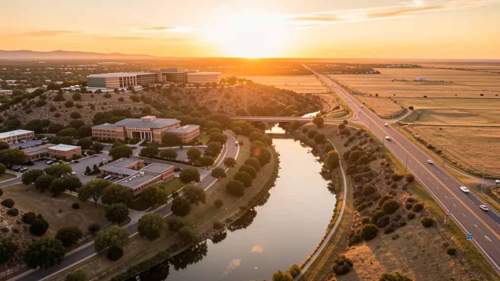 Aerial view of San Marcos, TX showing the local landscape and terrain relevant to aerial imaging operations