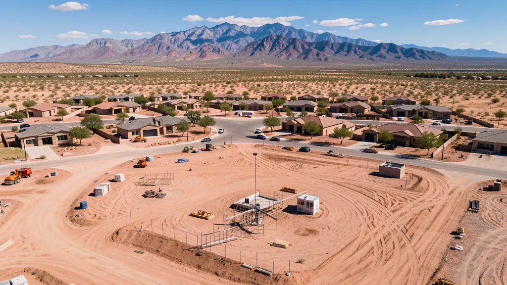 aerial imaging in progress at a construction site in San Tan Valley, AZ with local terrain visible