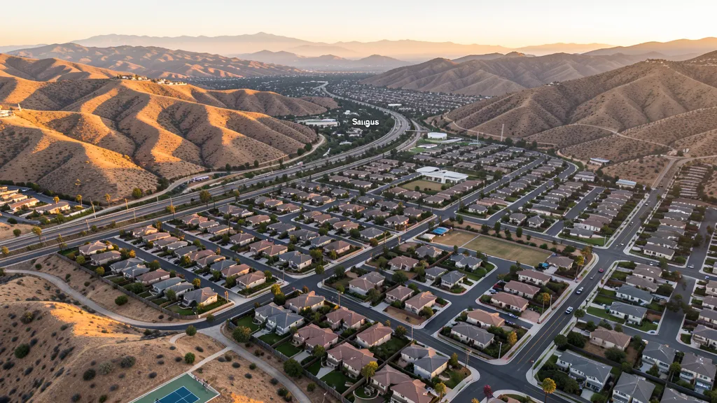 Aerial view of Santa Clarita, CA showing the local landscape and terrain relevant to aerial imaging operations