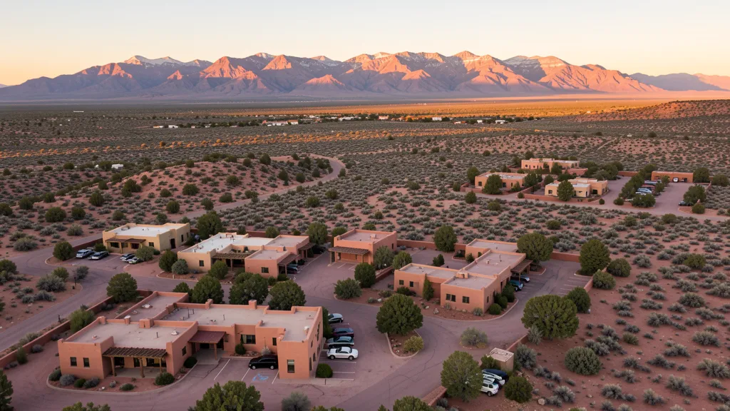Aerial view of Santa Fe, NM showing the local landscape and terrain relevant to aerial imaging operations