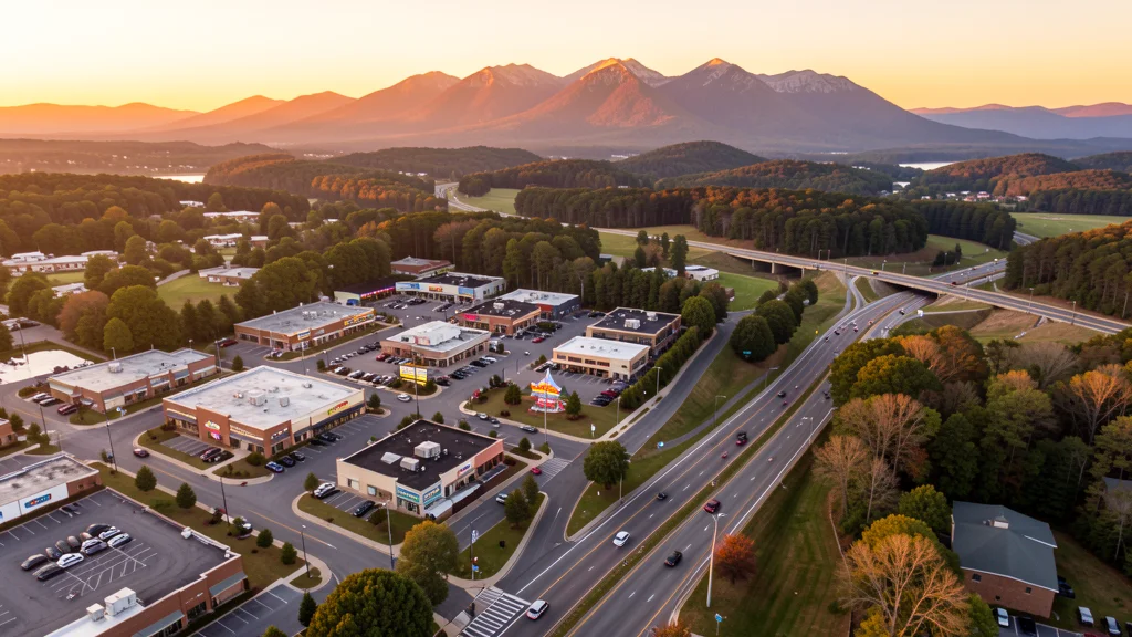 Aerial view of Sevierville, TN showing the local landscape and terrain relevant to aerial imaging operations
