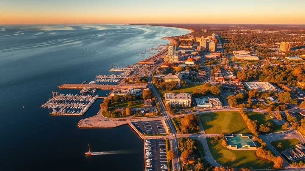 Aerial view of Sheboygan, WI showing the local landscape and terrain relevant to aerial imaging operations
