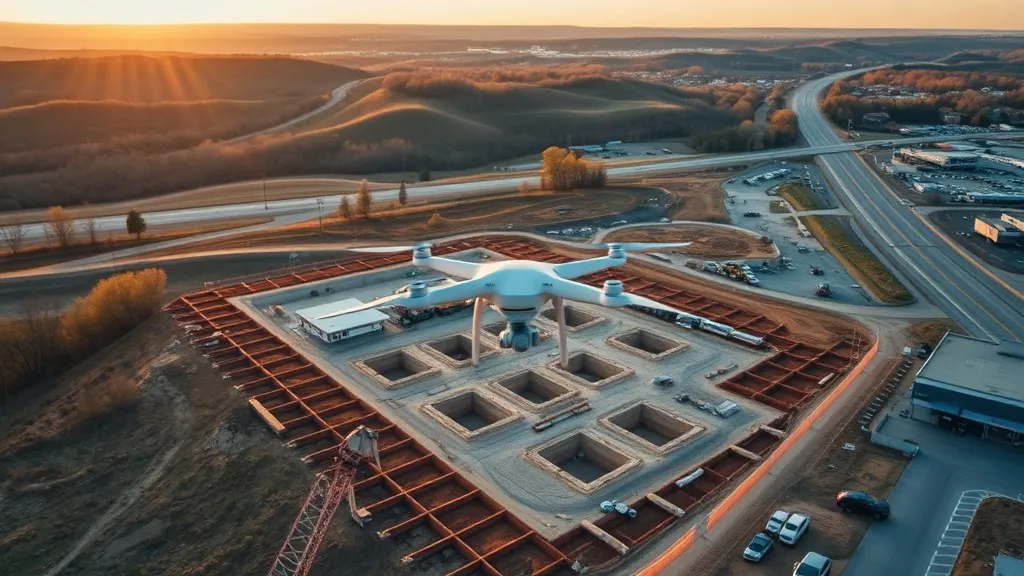 aerial imaging in progress at a construction site in Sherwood, AR with local terrain visible