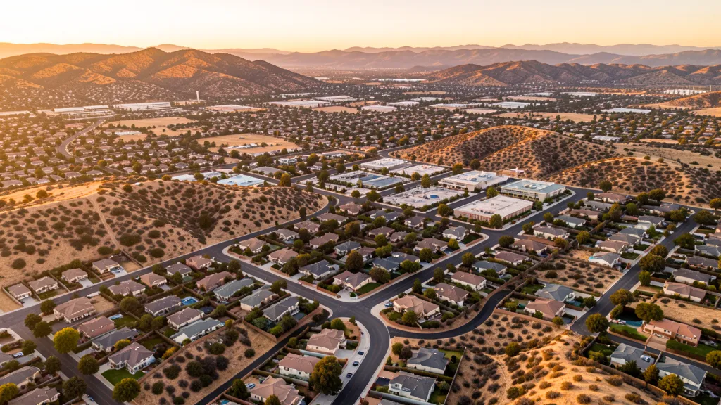 Aerial view of Simi Valley, CA showing the local landscape and terrain relevant to aerial imaging operations