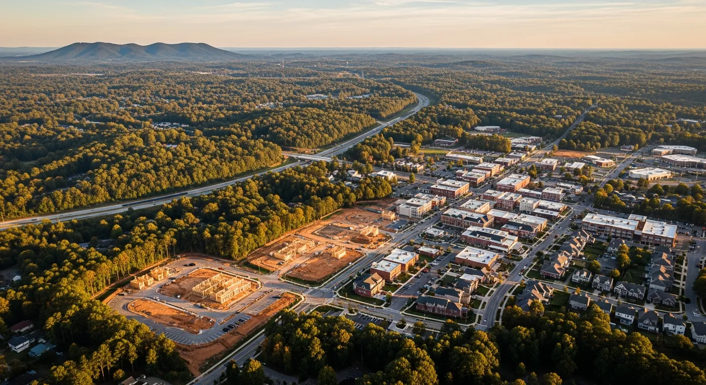 Aerial view of Simpsonville, SC showing the local landscape and terrain relevant to aerial imaging operations