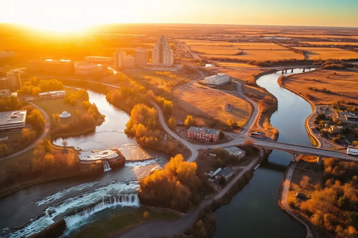 Aerial view of Sioux Falls, SD showing the local landscape and terrain relevant to aerial imaging operations