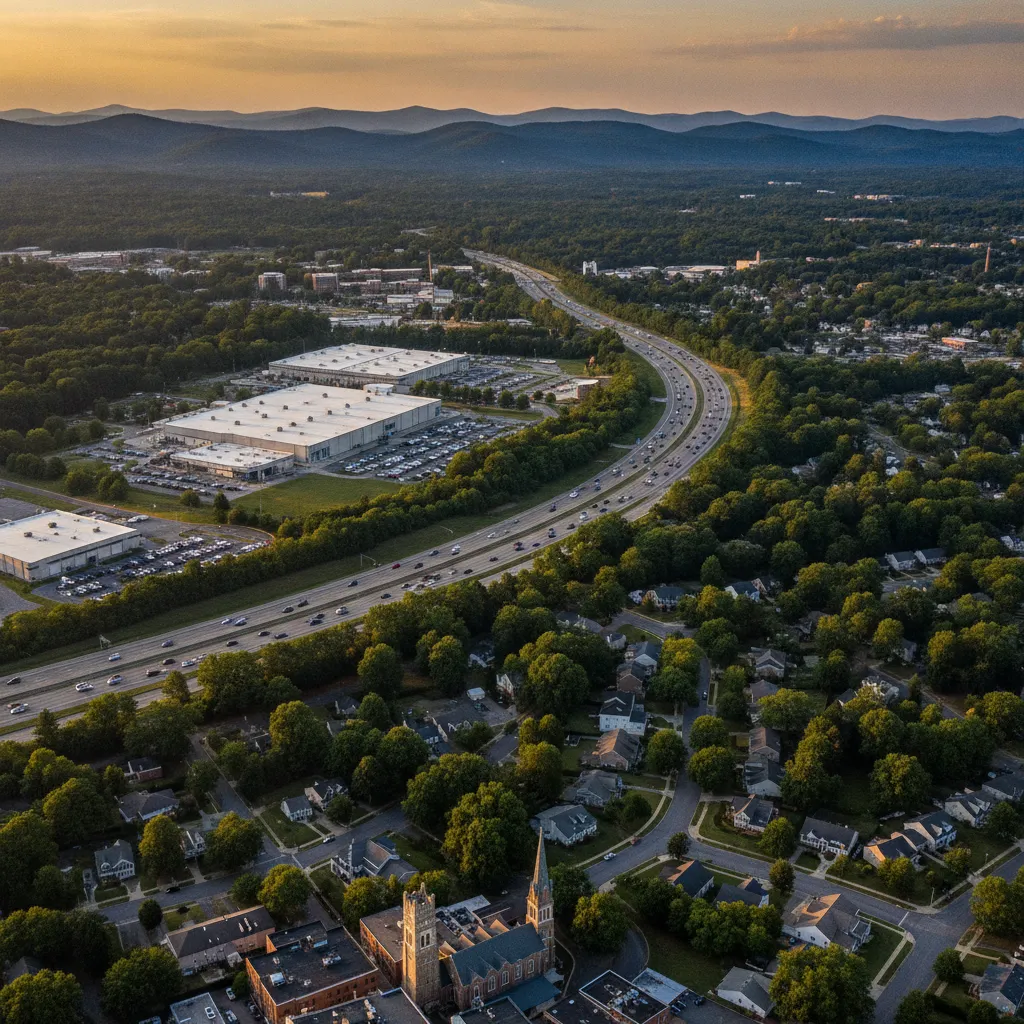 Aerial view of Spartanburg, SC showing the local landscape and terrain relevant to aerial imaging operations