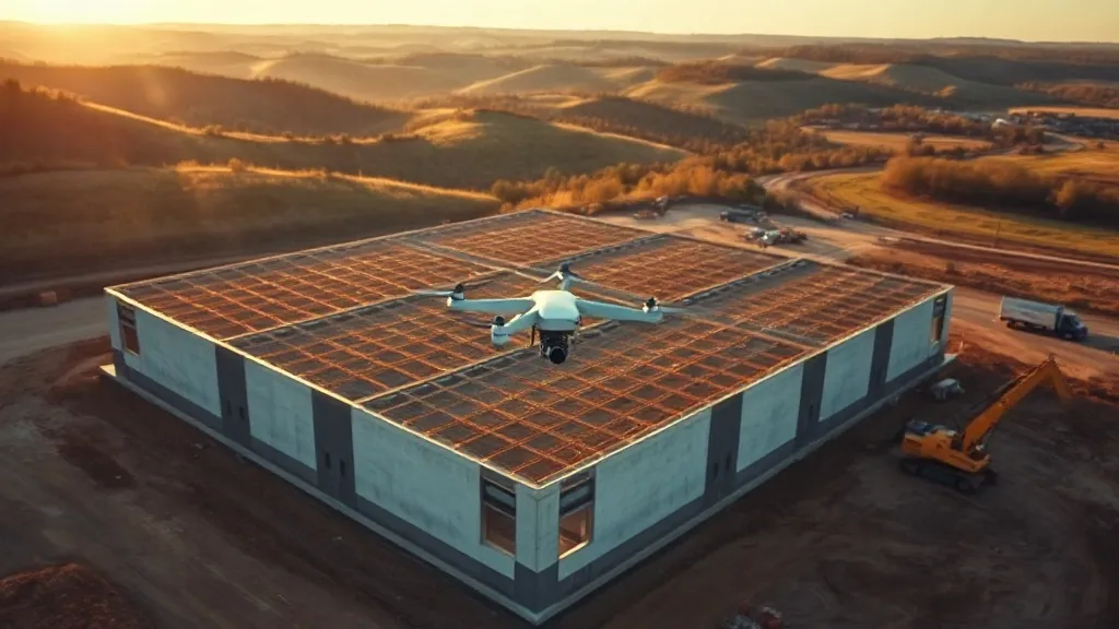 aerial imaging in progress at a construction site in Springdale, AR with local terrain visible