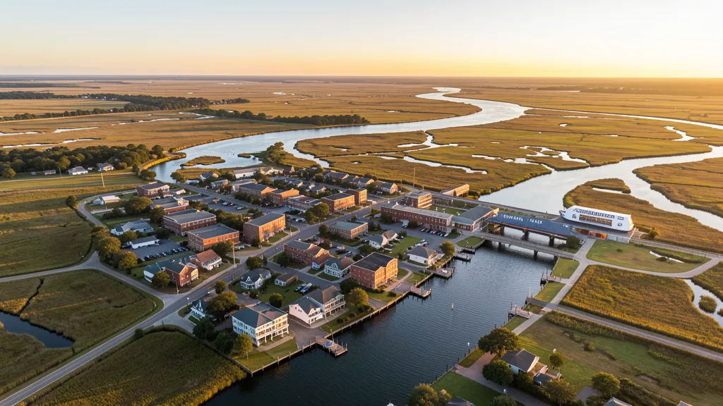 Aerial view of St. Marys, GA showing the local landscape and terrain relevant to aerial imaging operations