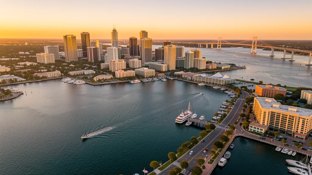 Aerial view of St. Petersburg, FL showing the local landscape and terrain relevant to aerial imaging operations