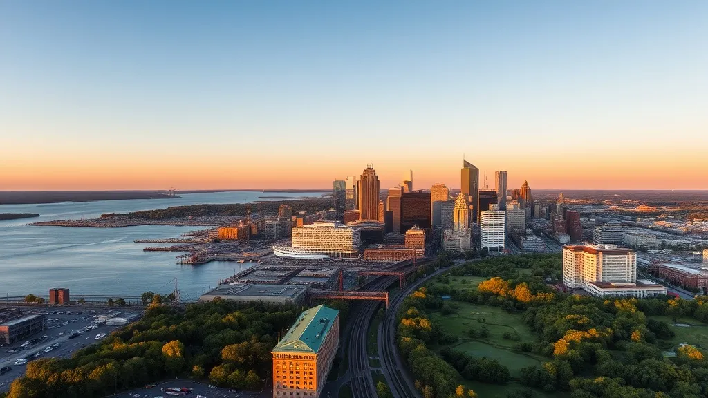 Aerial view of Stamford, CT showing the local landscape and terrain relevant to aerial imaging operations