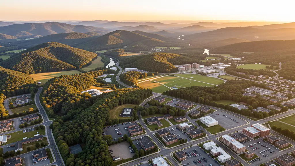 Aerial view of State College, PA showing the local landscape and terrain relevant to aerial imaging operations
