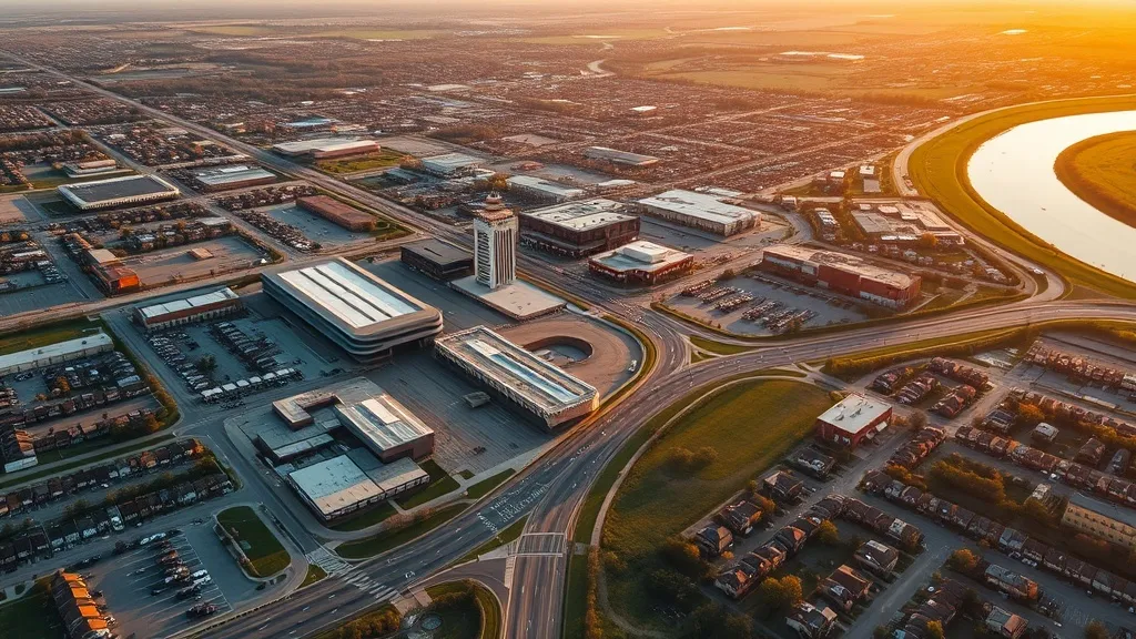 Aerial view of Sterling Heights, MI showing the local landscape and terrain relevant to aerial imaging operations