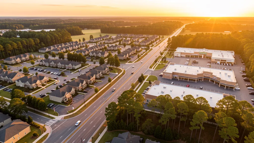 Aerial view of Stockbridge, GA showing the local landscape and terrain relevant to aerial imaging operations