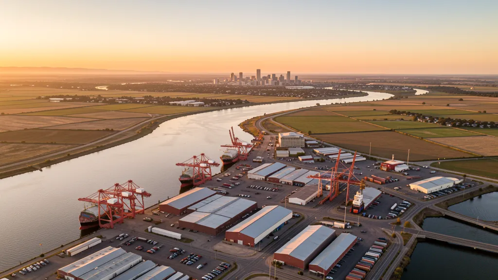 Aerial view of Stockton, CA showing the local landscape and terrain relevant to aerial imaging operations
