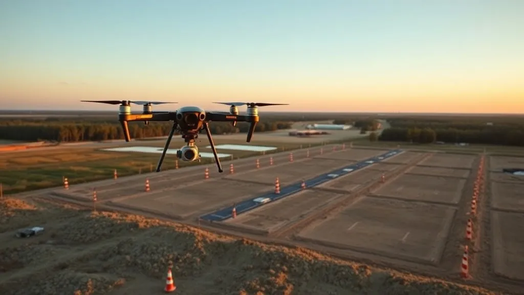 aerial imaging in progress at a construction site in Suffolk, VA with local terrain visible
