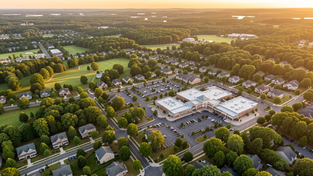 Aerial view of Suwanee, GA showing the local landscape and terrain relevant to aerial imaging operations