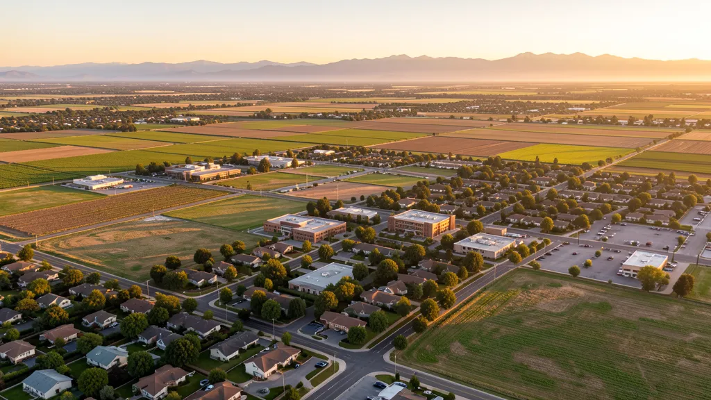 Aerial view of Turlock, CA showing the local landscape and terrain relevant to aerial imaging operations