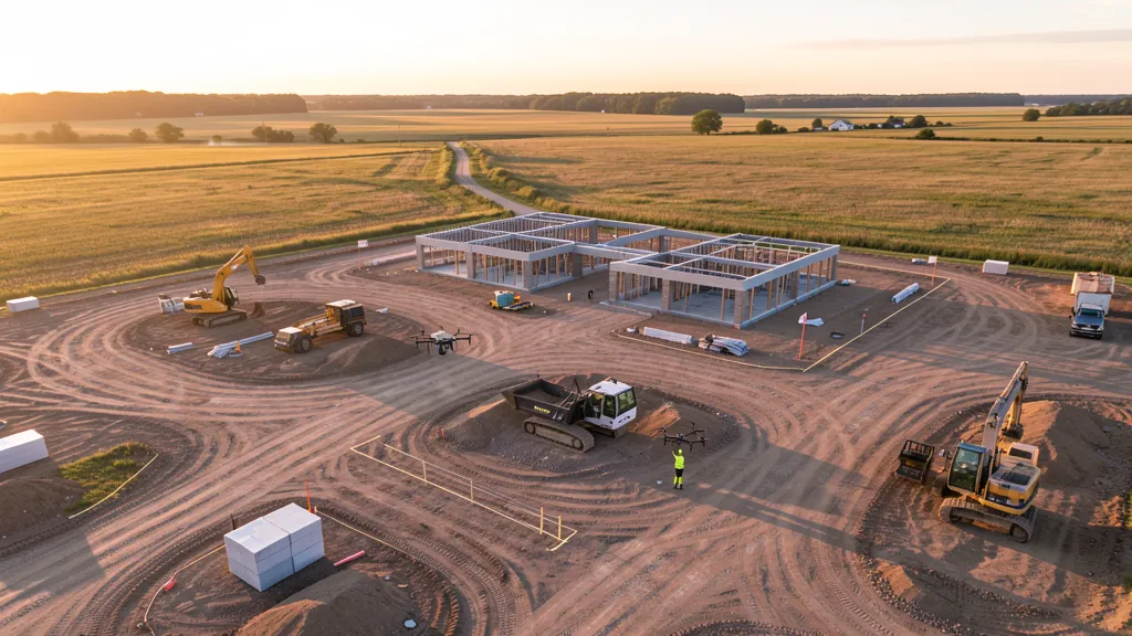 aerial imaging in progress at a construction site in Vernon Hills, IL with local terrain visible
